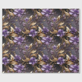 金ゴールドエレガントと紫の植物性フローラクリスマス ラッピングペーパー (フラット)