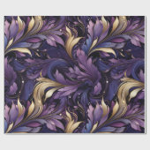 金ゴールドエレガントと紫の植物性フローラクリスマス ラッピングペーパー (フラット)