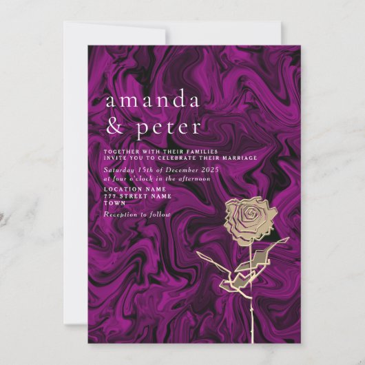 金ゴールドエレガントと紫の結婚式招待状 招待状 (正面)