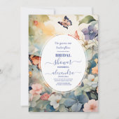 金ゴールドエレガントと紫の蝶ブライダルシャワー 招待状 (正面)