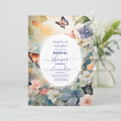 金ゴールドエレガントと紫の蝶ブライダルシャワー 招待状 (スタンド正面)