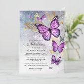 金ゴールドエレガントと紫の蝶ブライダルシャワー 招待状 (スタンド正面)