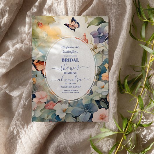 金ゴールドエレガントと紫の蝶ブライダルシャワー 招待状