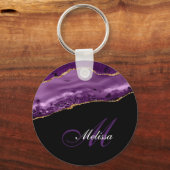 金ゴールドエレガントと紫色の瑪瑙モノグラム キーホルダー (正面)