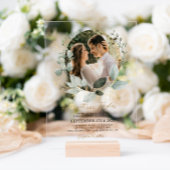 金ゴールドエレガントと緑のユーカリ写真結婚の アクリル招待状