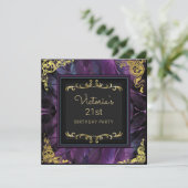 金ゴールドエレガントと羽の誕生日招待状 招待状 (スタンド正面)