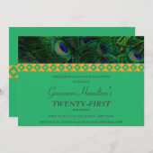 金ゴールドエレガントと羽の誕生日招待状 招待状 (正面/裏面)