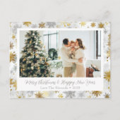 金ゴールドエレガントと銀のスノーフレークのクリスマスフォト シーズンポストカード (正面)