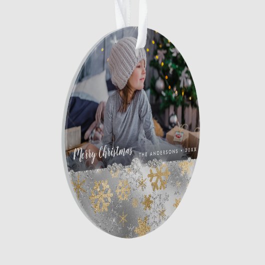 金ゴールドエレガントと銀の雪片写真カスタム オーナメント (正面)