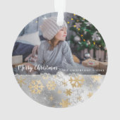 金ゴールドエレガントと銀の雪片写真カスタム オーナメント (裏面)