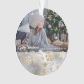 金ゴールドエレガントと銀の雪片写真カスタム オーナメント (正面)