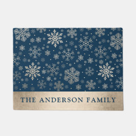 金ゴールドエレガントと青い雪の雪 ドアマット