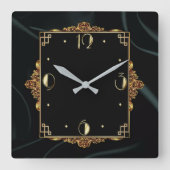 金ゴールドエレガントと黒 スクエア壁時計 (正面)