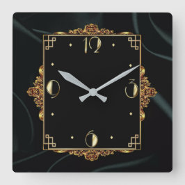 金ゴールドエレガントと黒 スクエア壁時計
