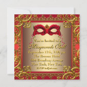 金ゴールドエレガントとRed Masqueradeパーティー 招待状 (裏面)