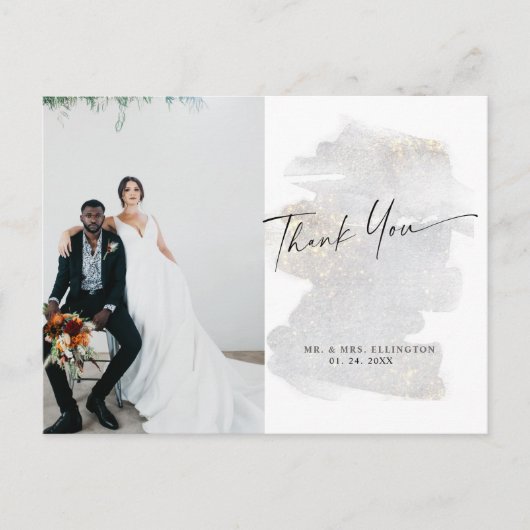 金ゴールドエレガントに触れたシルバーグレ結婚ーの感謝 ポストカード (正面)