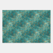 金ゴールドエレガントのターコイズ背景の旋回パターン ラッピングペーパーシート (正面3)