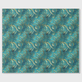 金ゴールドエレガントのターコイズ背景の旋回パターン ラッピングペーパー (フラット)
