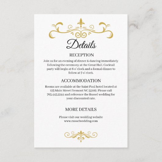 金ゴールドエレガントのフィリ結婚グリー エンクロージャーカード (正面)