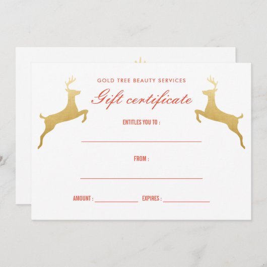 金ゴールドエレガントの休日のギフト証明書 招待状 (正面/裏面)