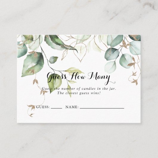 金ゴールドエレガントの緑がゲームカードの数を推測 名刺 (正面)