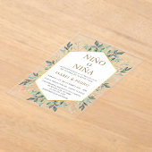 金ゴールドエレガントの緑の枠のスペインの性別の表示 アクリル招待状 (レイダウン)