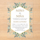 金ゴールドエレガントの緑の枠のスペインの性別の表示 アクリル招待状 (正面)