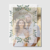 金ゴールドエレガントの緑の枠のスペインの性別の表示 ベラム紙招待状 (オフセット (カップル))