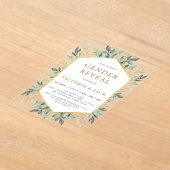 金ゴールドエレガントの緑の枠の性別の表示 アクリル招待状 (レイダウン)