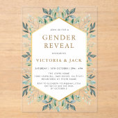 金ゴールドエレガントの緑の枠の性別の表示 アクリル招待状 (正面)