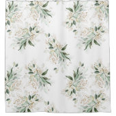 金ゴールドエレガントの緑の葉が白モダンい シャワーカーテン (正面)