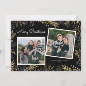 金ゴールドエレガントの緑2枚の写真メリークリスマス シーズンカード (正面)