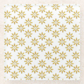 金ゴールドエレガントの花は白い ガラスコースター (正面)