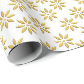 金ゴールドエレガントの花は白い ラッピングペーパー (ロールコーナー)