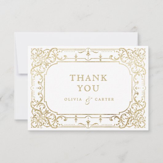金ゴールドエレガントの華美ヴィンテージ サンキューカード (正面)