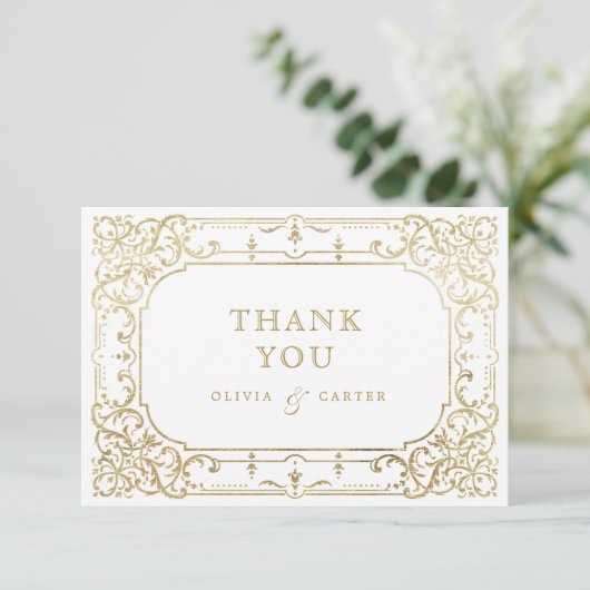 金ゴールドエレガントの華美ヴィンテージ サンキューカード (スタンド正面)