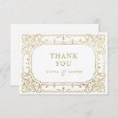 金ゴールドエレガントの華美ヴィンテージ サンキューカード (正面/裏面)