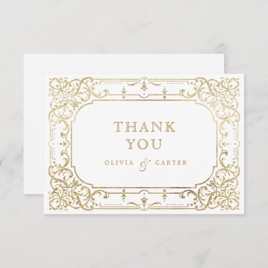 金ゴールドエレガントの華美ヴィンテージ サンキューカード (正面/裏面)