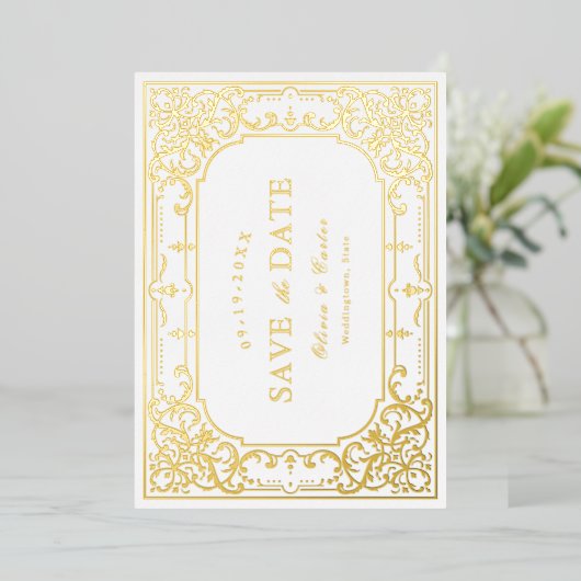 金ゴールドエレガントの華美ヴィンテージ 箔招待状 (立ち正面)