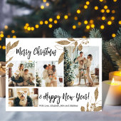 金ゴールドエレガントの葉フォトコラージュクリスマスカード