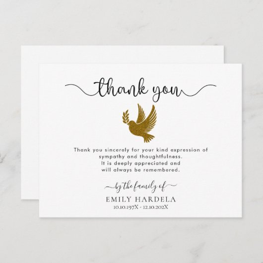 金ゴールドエレガントの葬儀サンキューカード ポストカード (正面/裏面)