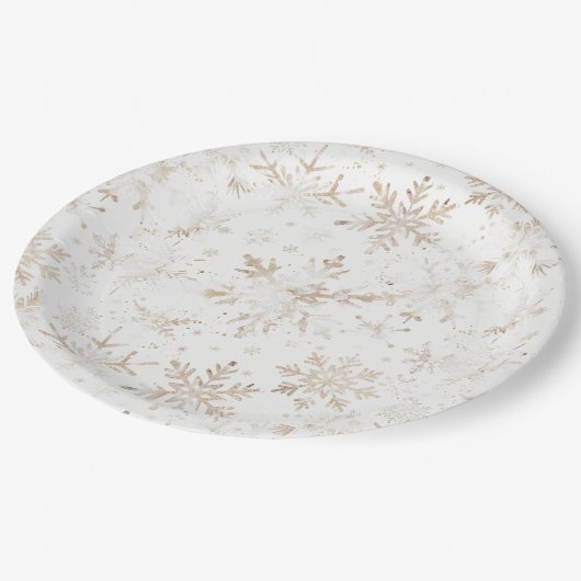 金ゴールドエレガントの雪の結晶の冬をテーマにしたクリスマス ペーパープレート (アングル)