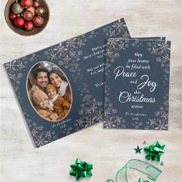 金ゴールドエレガントの雪片ピースジョイ青い写真 シーズンカード