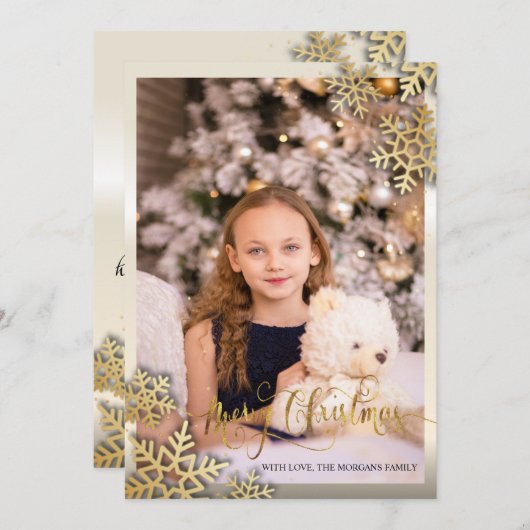 金ゴールドエレガントの雪片フォトメリークリスマス (正面/裏面)