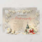 金ゴールドエレガントの雪片，クリ企業のスマスパーティー 招待状 (正面/裏面)