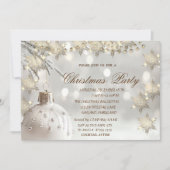金ゴールドエレガントの雪片、ホワイトボールクリスマスパーティー 招待状 (正面)