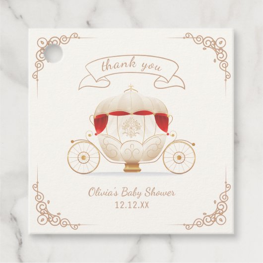 金ゴールドエレガントの馬車の赤ちゃんシャワーありがとう フェイバータグ (正面)