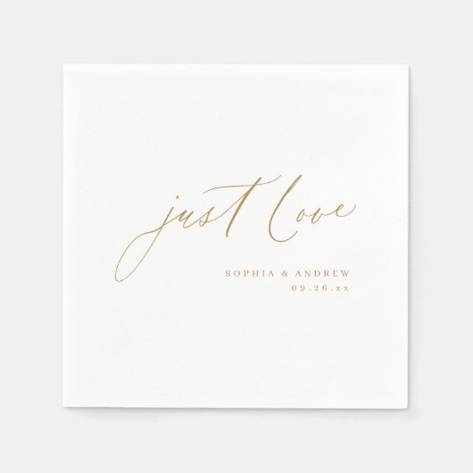 金ゴールドエレガントはスクリプトのミニマル結婚リスト スタンダードカクテルナプキン (正面)