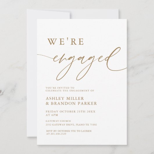 金ゴールドエレガントは我々の婚約した婚約パーティ 招待状 (正面)