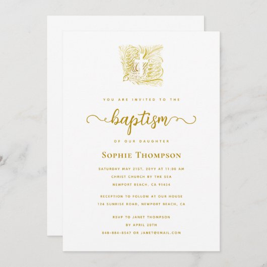 金ゴールドエレガントは白十字宗教バプテスマを行う 招待状 (正面/裏面)